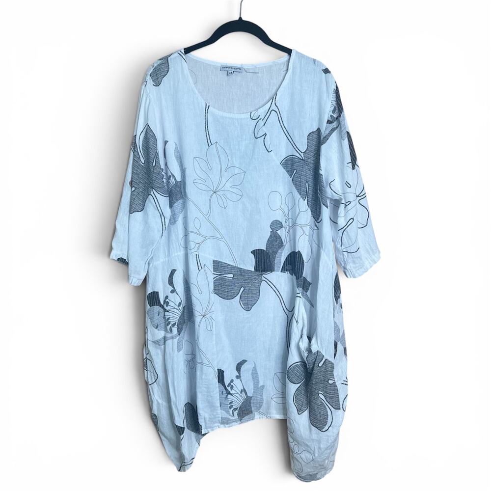 Lin Pour L'Autre 100% Linen Lagenlook Floral Print Tunic Top Layering Size 44 L